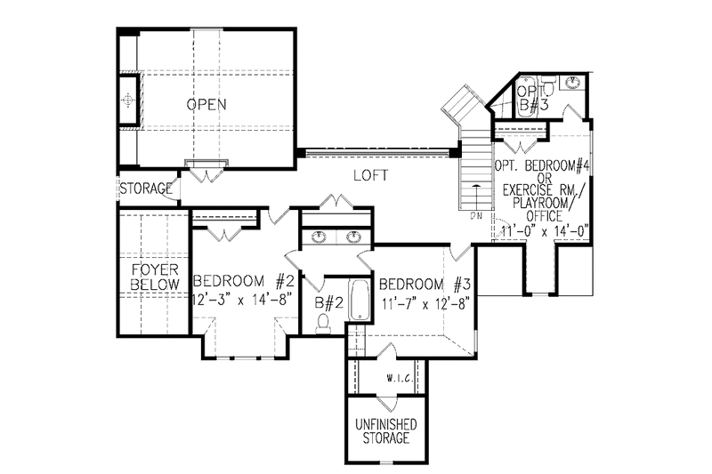 House Blueprint - Floor Plan - Upper Floor for Craftsman House Plan #54-296 - 3 bed, 2.5 bath