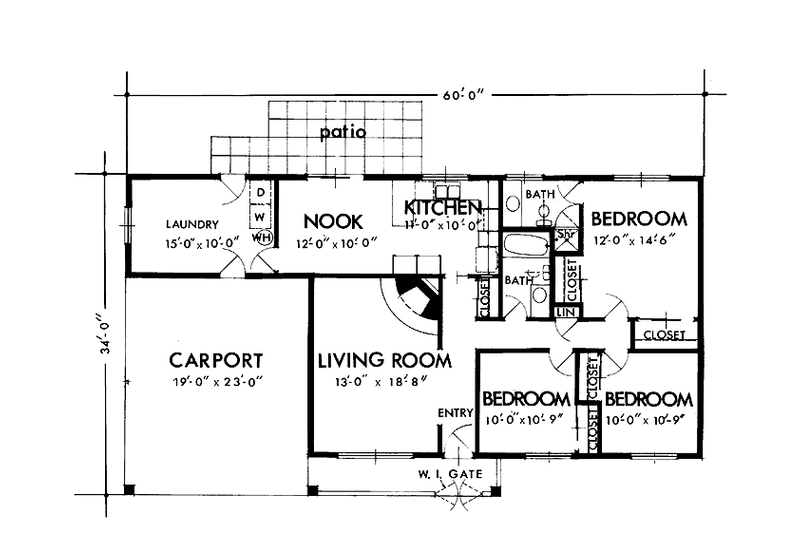 Architectural House Design - Floor Plan - Main Floor for Adobe / Southwestern House Plan #320-1380 - 3 bed, 2 bath