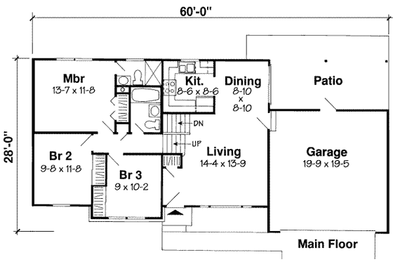 Floor Plan - Main Floor for Traditional House Plan #312-374 - 3 bed, 2 bath