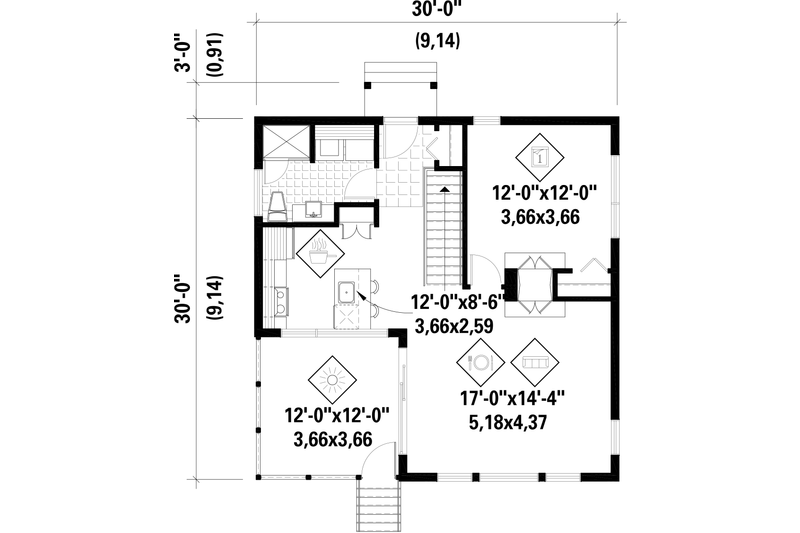 House Blueprint - Floor Plan - Main Floor for Contemporary House Plan #25-4524 - 1 bed, 1 bath