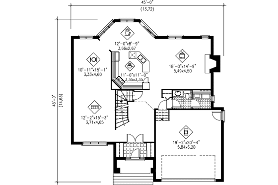 Floor Plan - Main Floor for Contemporary House Plan #25-2113 - 4 bed, 2.5 bath