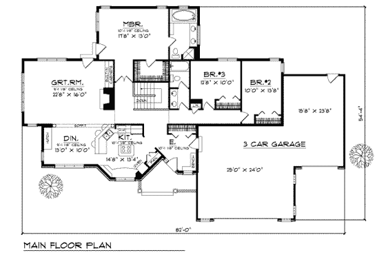 Floor Plan - Main Floor for Prairie House Plan #70-252 - 3 bed, 2 bath