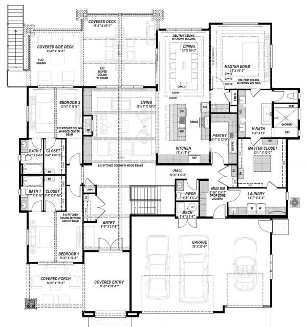 Architectural House Design - Floor Plan - Main Floor for Ranch House Plan #1069-46 - 3 bed, 3.5 bath