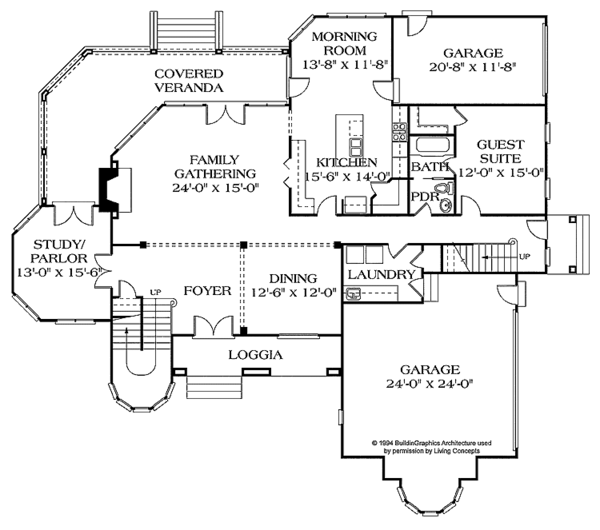 Architectural House Design - Mediterranean Floor Plan - Main Floor Plan #453-148