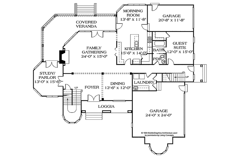 Architectural House Design - Floor Plan - Main Floor for Mediterranean House Plan #453-148 - 4 bed, 4 bath
