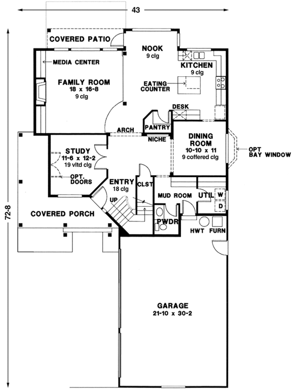 House Design - Country Floor Plan - Main Floor Plan #966-45