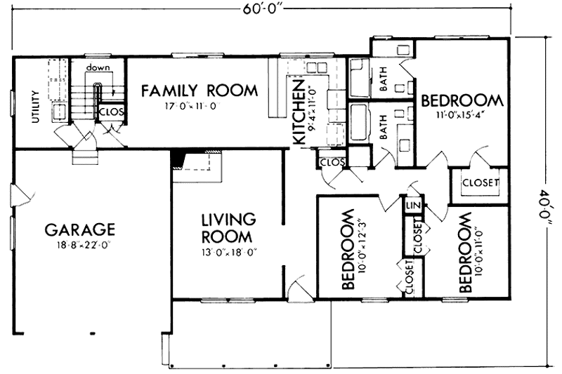 Home Plan - Floor Plan - Main Floor for Country House Plan #320-1033 - 3 bed, 2 bath