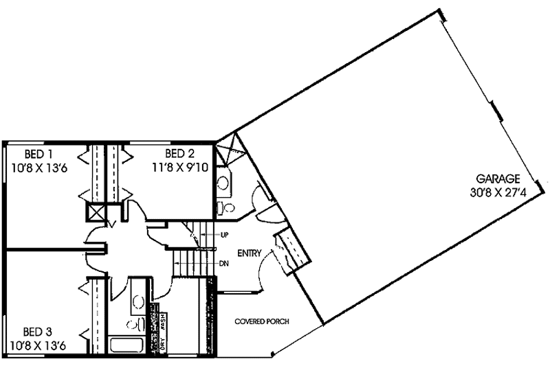 Home Plan - Floor Plan - Main Floor for Contemporary House Plan #60-910 - 3 bed, 2 bath