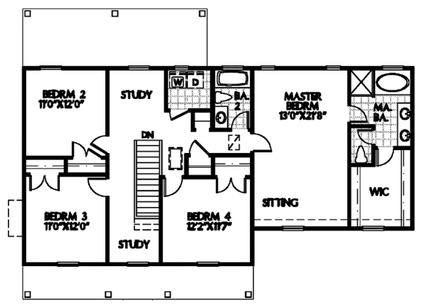 Architectural House Design - Colonial Floor Plan - Upper Floor Plan #999-113