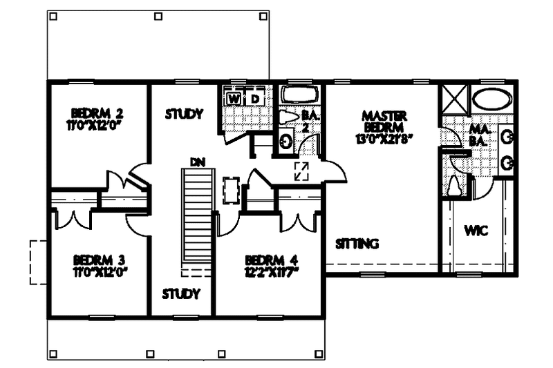 Home Plan - Floor Plan - Upper Floor for Colonial House Plan #999-113 - 4 bed, 2.5 bath