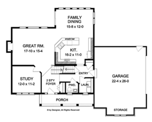 House Design - Colonial Floor Plan - Main Floor Plan #1010-48