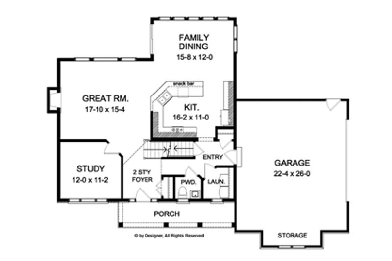 Home Plan - Floor Plan - Main Floor for Colonial House Plan #1010-48 - 3 bed, 2.5 bath