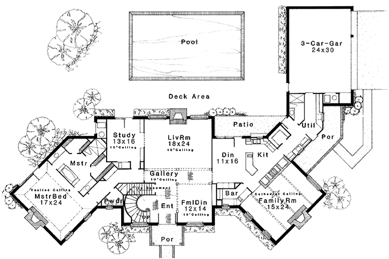 House Design - Floor Plan - Main Floor for Classical House Plan #310-1072 - 4 bed, 4.5 bath