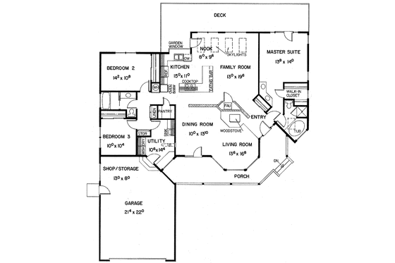 Floor Plan - Main Floor for Ranch House Plan #60-815 - 3 bed, 2 bath