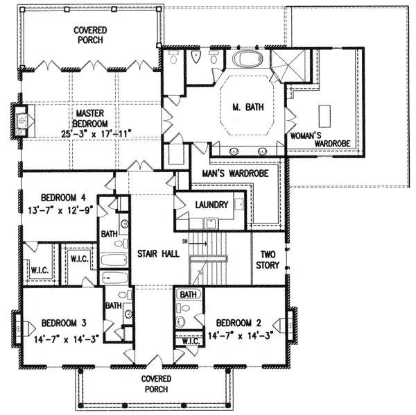 Architectural House Design - Southern Floor Plan - Upper Floor Plan #54-132