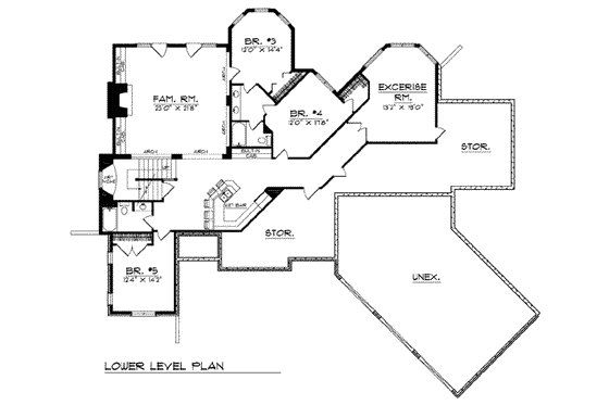 Floor Plan - Lower Floor for European House Plan #70-781 - 5 bed, 4 bath