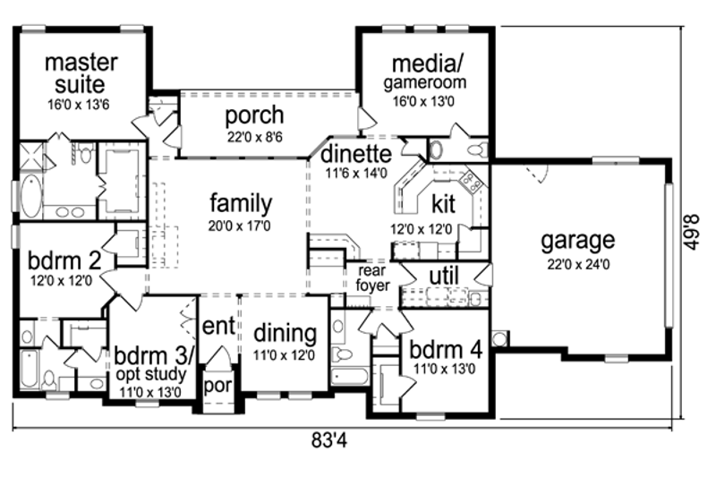 Home Plan - Floor Plan - Main Floor for European House Plan #84-521 - 4 bed, 2.5 bath