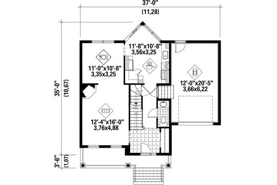 Floor Plan - Main Floor for Traditional House Plan #25-4342 - 3 bed, 1 bath