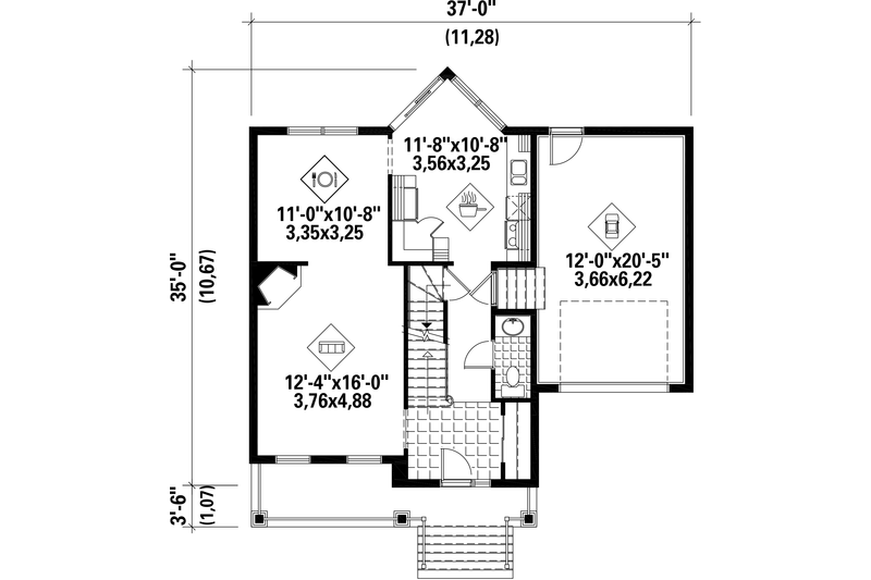 House Blueprint - Floor Plan - Main Floor for Traditional House Plan #25-4342 - 3 bed, 1 bath