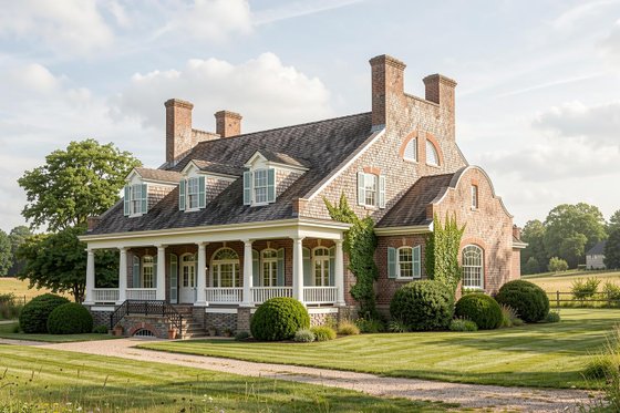 Exterior - Front Elevation for Country House Plan #137-233 - 4 bed, 4 bath