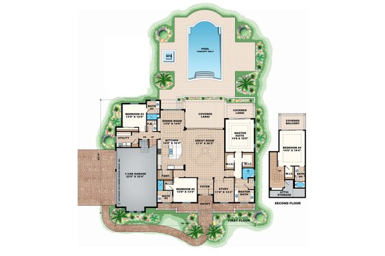 Floor Plan - Main Floor for Beach House Plan #27-485 - 4 bed, 4.5 bath