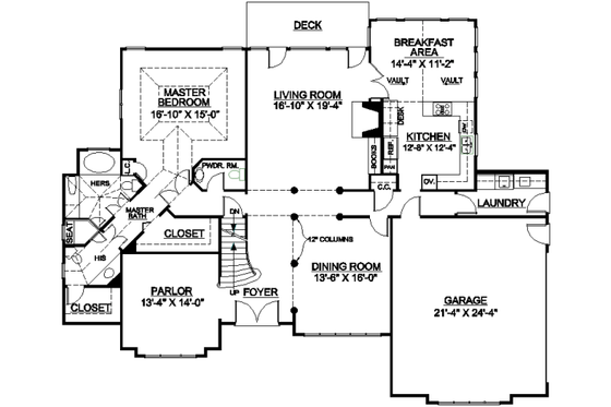 Floor Plan - Main Floor for European House Plan #119-294 - 4 bed, 3.5 bath