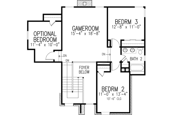 Floor Plan - Upper Floor for European House Plan #410-370 - 3 bed, 2.5 bath