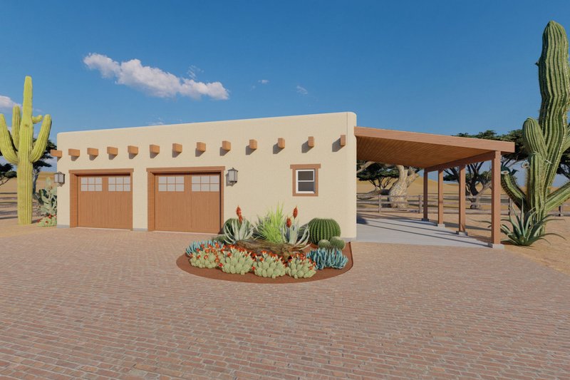 House Blueprint - Exterior - Front Elevation for Adobe / Southwestern House Plan #126-286, 1 bath