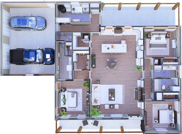House Blueprint - Floor Plan - Main Floor 2 for Farmhouse House Plan #44-311 - 3 bed, 2 bath