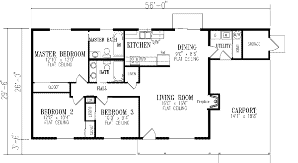 Architectural House Design - Ranch Floor Plan - Main Floor Plan #1-180