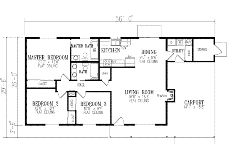 Dream House Plan - Floor Plan - Main Floor for Ranch House Plan #1-180 - 3 bed, 2 bath