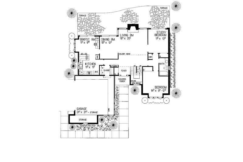 Home Plan - Floor Plan - Main Floor for Tudor House Plan #72-854 - 3 bed, 2 bath