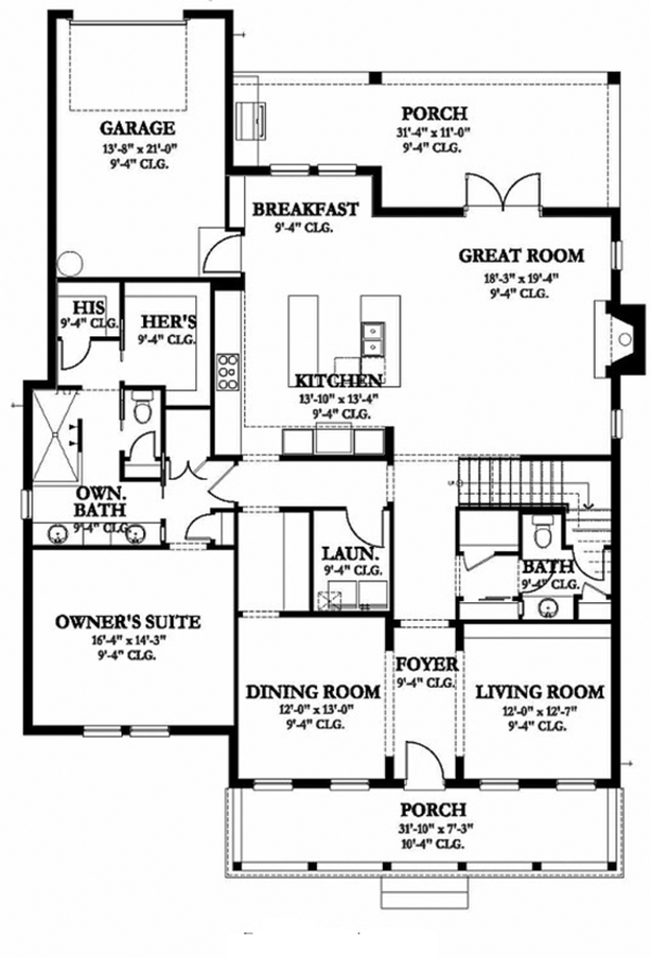 Architectural House Design - Colonial Floor Plan - Main Floor Plan #1058-132