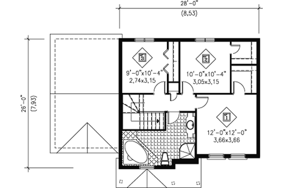 Floor Plan - Upper Floor for European House Plan #25-4159 - 3 bed, 1.5 bath