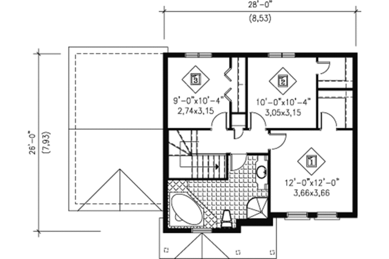 European Style House Plan - 3 Beds 1.5 Baths 1393 Sq/Ft Plan #25-4159 ...