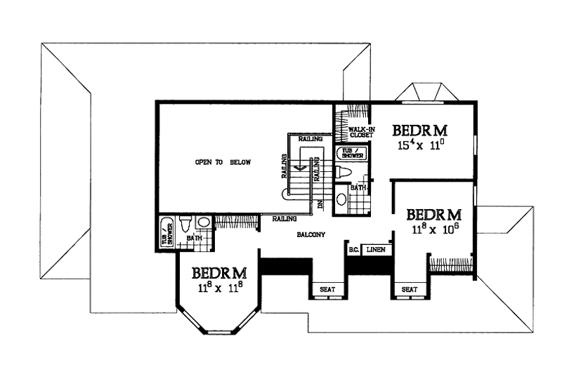 House Blueprint - Floor Plan - Upper Floor for Country House Plan #72-1004 - 4 bed, 3.5 bath