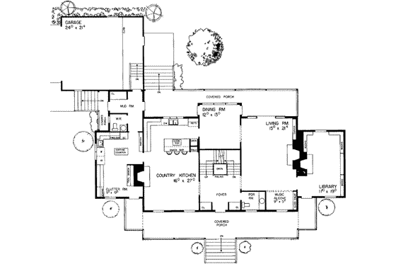 Floor Plan - Main Floor for Colonial House Plan #72-182 - 3 bed, 4 bath