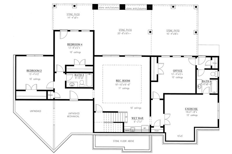 House Blueprint - Floor Plan - Lower Floor for Craftsman House Plan #437-116 - 4 bed, 4 bath