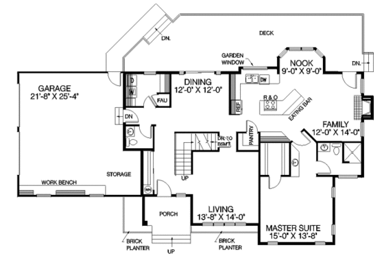 Floor Plan - Main Floor for Traditional House Plan #60-168 - 3 bed, 2.5 bath