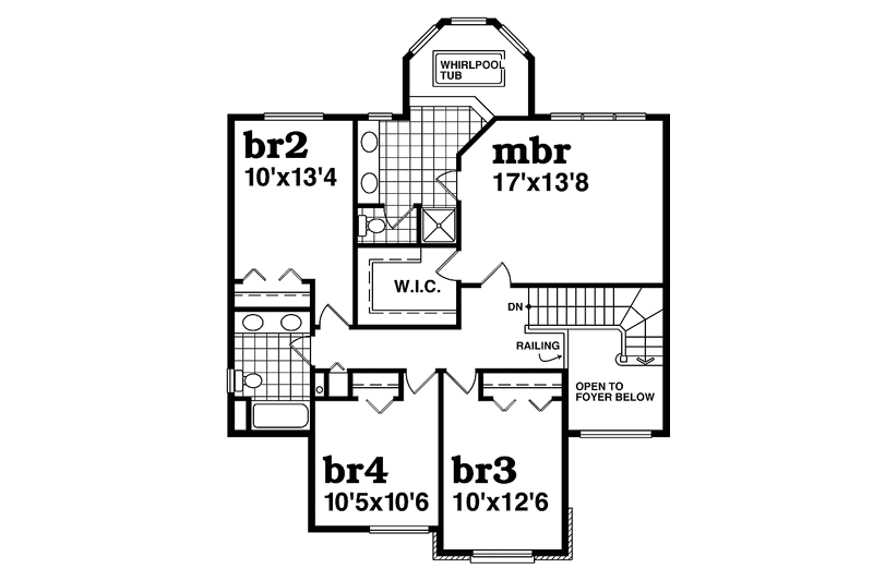 Architectural House Design - Floor Plan - Upper Floor for European House Plan #47-1028 - 4 bed, 3 bath