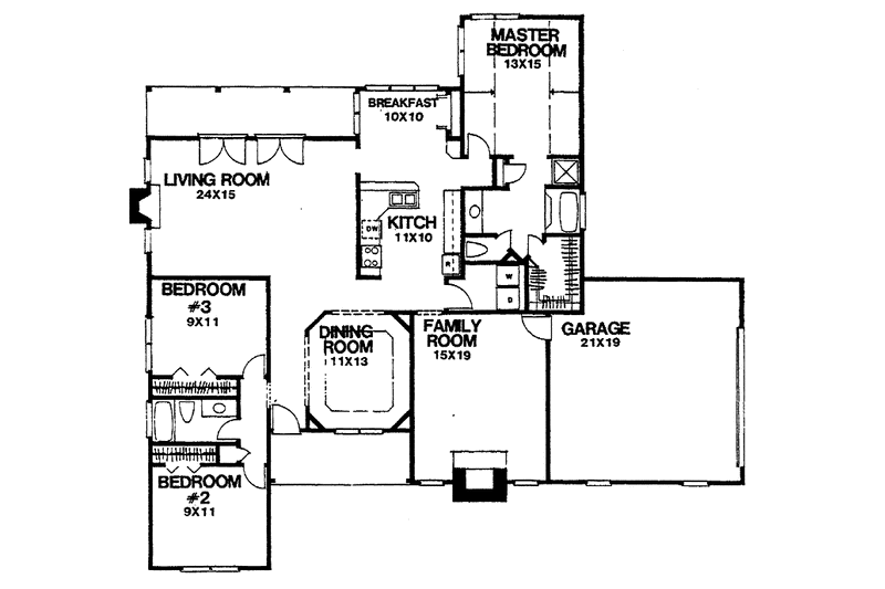 Home Plan - Floor Plan - Main Floor for Country House Plan #30-281 - 3 bed, 2 bath