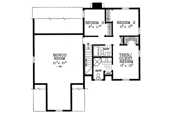 Floor Plan - Upper Floor for Country House Plan #72-1121 - 4 bed, 3.5 bath