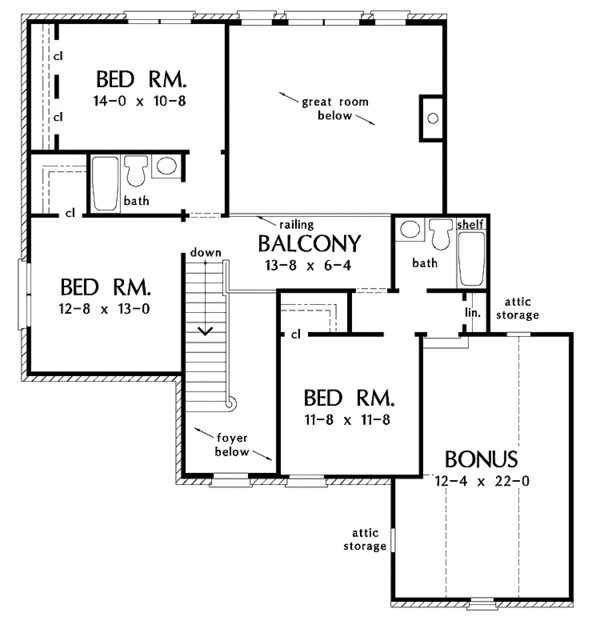 Architectural House Design - Traditional Floor Plan - Upper Floor Plan #929-612
