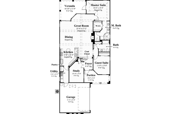 Floor Plan - Main Floor for Mediterranean House Plan #930-429 - 2 bed, 2 bath