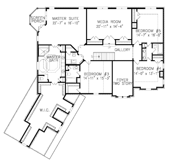 House Blueprint - Traditional Floor Plan - Upper Floor Plan #54-322