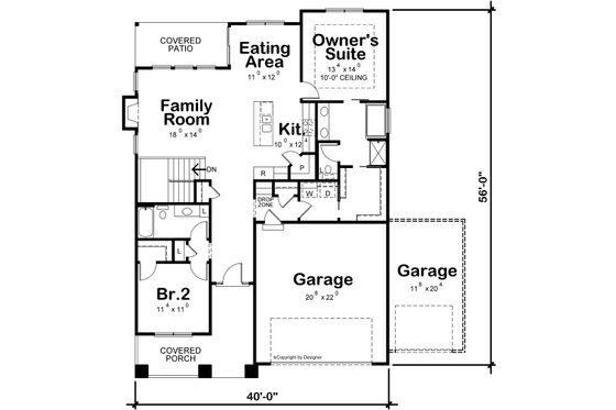 Floor Plan - Main Floor for Farmhouse House Plan #20-2446 - 2 bed, 2 bath
