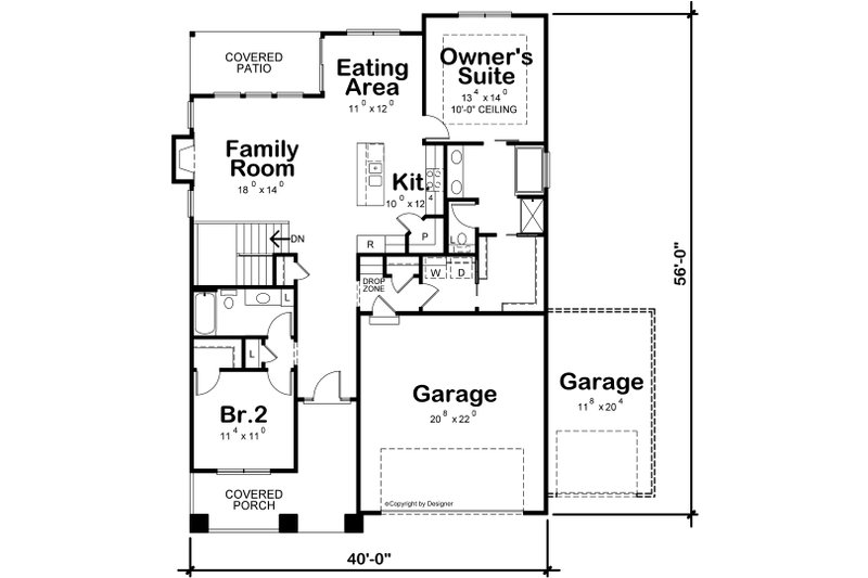 Architectural House Design - Floor Plan - Main Floor for Farmhouse House Plan #20-2446 - 2 bed, 2 bath