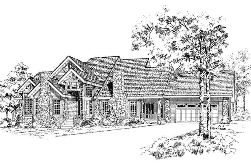House Blueprint - Exterior - Front Elevation 3 for Craftsman House Plan #942-12 - 3 bed, 2.5 bath