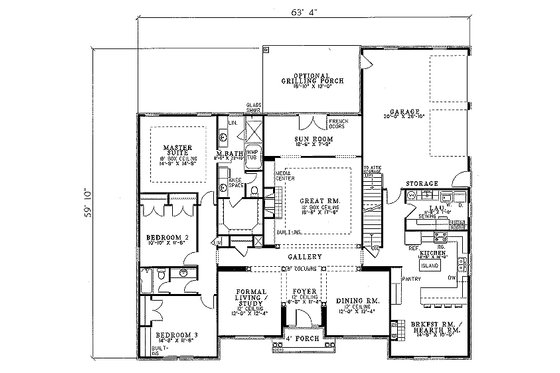 Floor Plan - Main Floor for European House Plan #17-144 - 3 bed, 2 bath