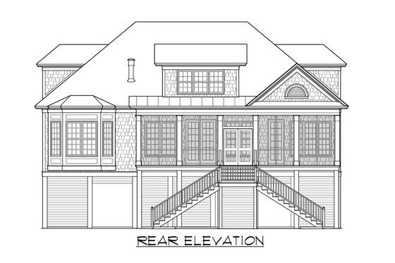 Exterior - Rear Elevation for Beach House Plan #1054-68 - 4 bed, 3.5 bath